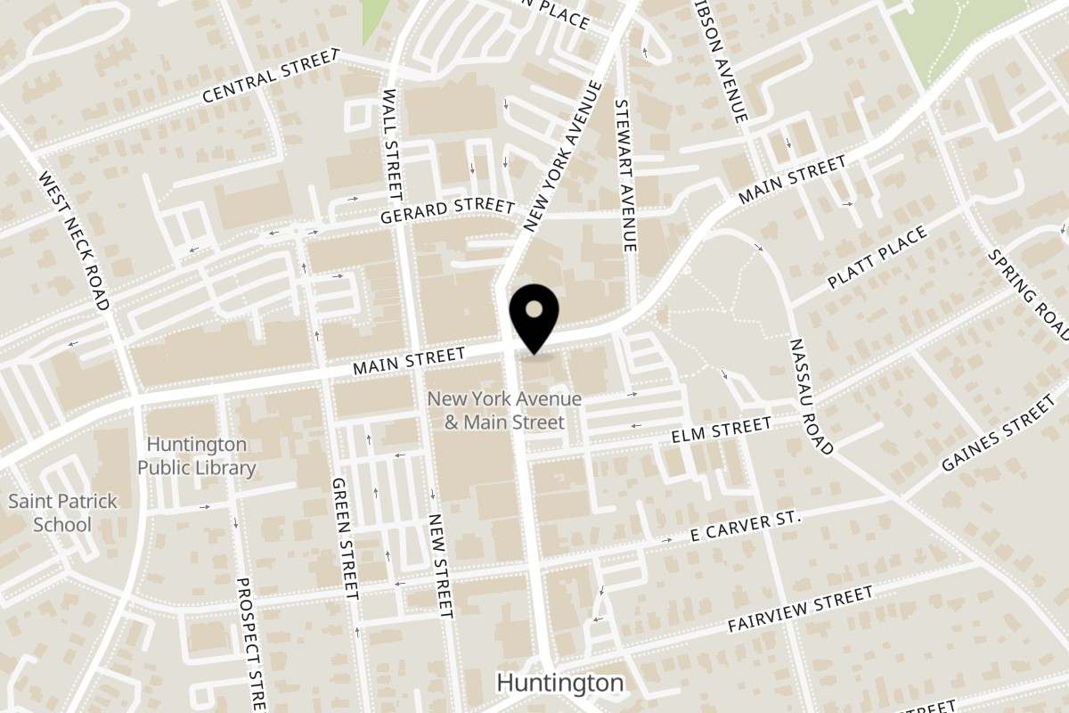 Map showing the location of Nirvana Fine Indian Dining on 256B Main St in Huntington